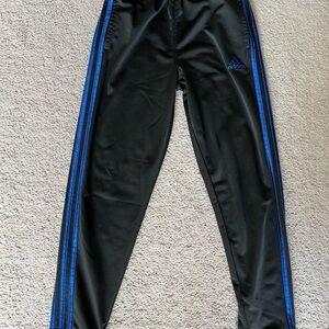 Adidas Kids Black Track Pants with Blue Stripes